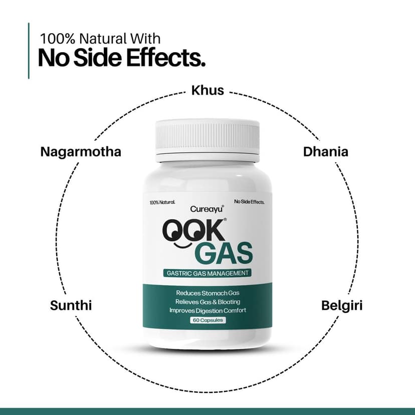 Cureayu OOK® Gas Capsules | Ayurvedic Support for Gas Relief & Digestion Comfort view 3