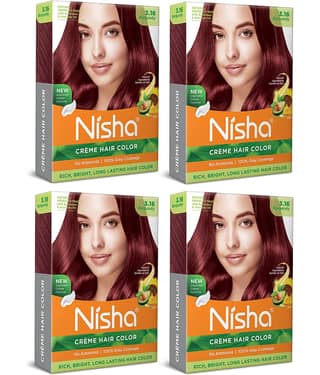 Nisha Creme Hair Color Burgundy 40gm Pack of 4, Permanent Hair Color for Women Men, No Ammonia, 100% Grey Coverage