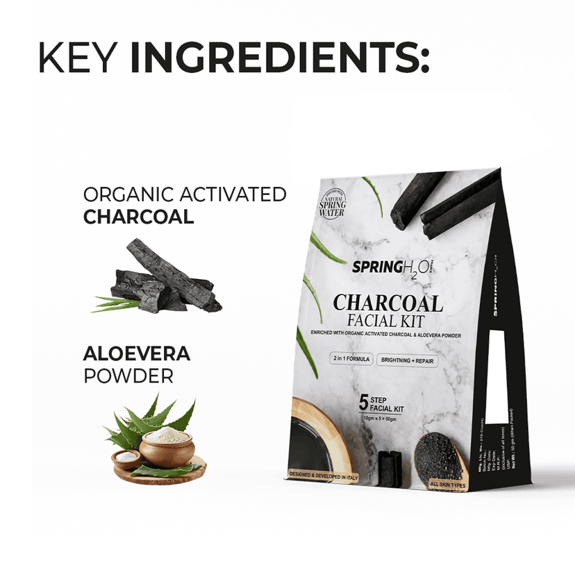 Spring H20 Charcoal Facial Kit 50 gm 2 in 1 Formula Brightening + Repair 5 Step view 4
