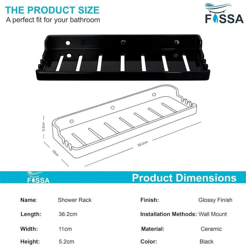 Classic Ceramic Wall Mounted Shelf Rack – Black (Glossy Finish) (RB-129) view 2