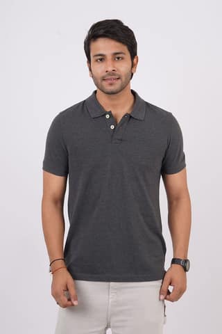 Men's Charcoal Solid Polo T-Shirt