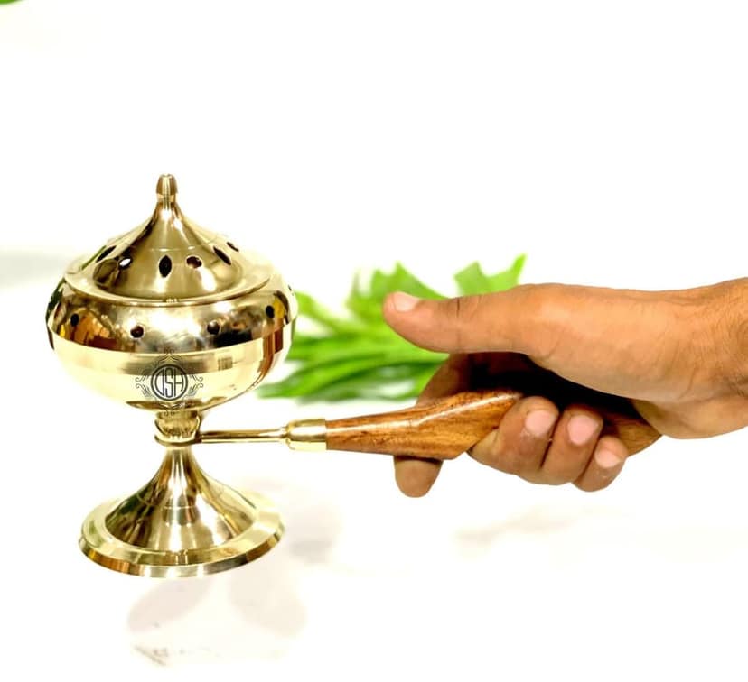 Charcoal Incense Burner, Loban Burner with Handle, Dhoop Dhuni Burner Sambrani Dhoop, Resin & Home Office Temple Prayer Butler (Big) view 2