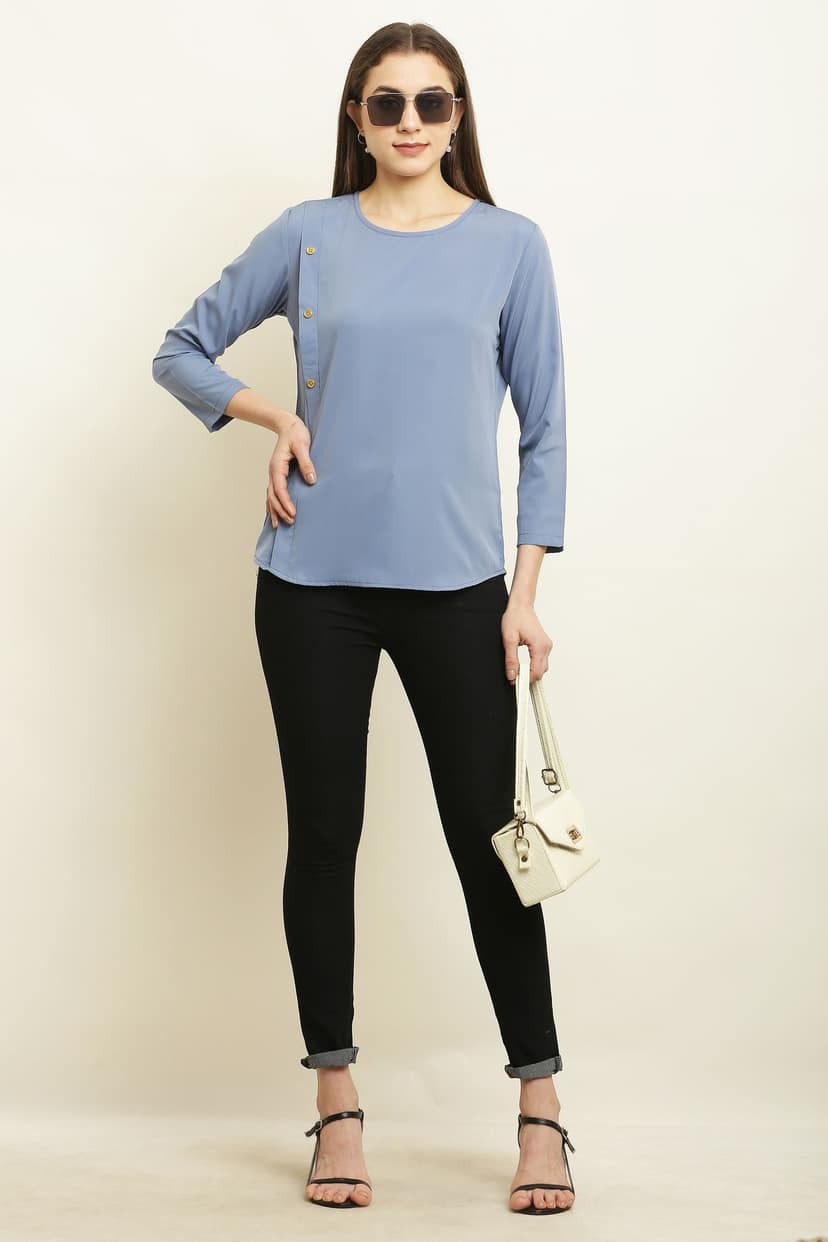 Tripti Enterprises Women's & Girls Crepe Fabric Grey A- Line Top view 3