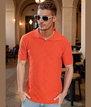 Bene Kleed Men Cotton Blend Regular Fit Self Design T-Shirt ( Orange )