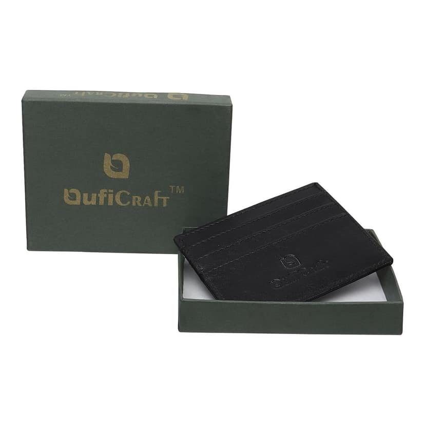 QufiCraft Genuine Leather Card Holder Wallet | Credit/Debit Card/Slim Minimalist | Office ID for Mens and Boys Card Holder (7 Card Slots) Black view 4