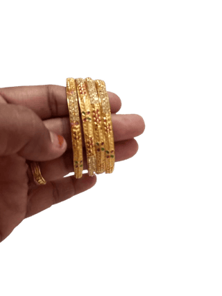 Gold Plated Bangles Set with Multicolor Stones for Women
