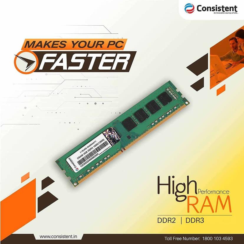 CONSISTENT 4GB DDR3 RAM DT PC3 1600 view 2