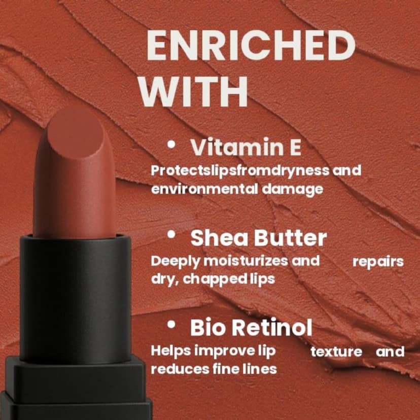 POPPIK Bullet Matte Lipstick for Women | Creamy Matte, Long Lasting Lip Color | High Coverage, Soft & Comfortable Formula | Daily Use Lip Makeup | Ideal for Casual Outings, Wedding, Gift | 3.8gm view 4