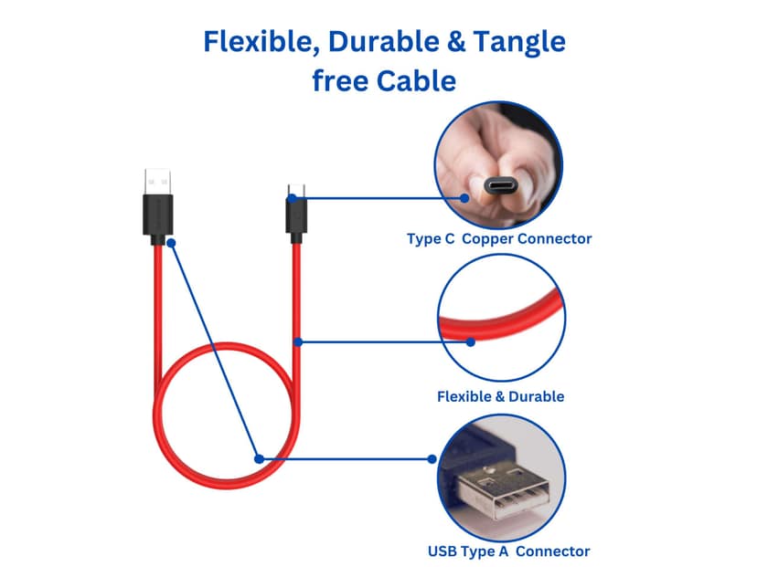 Twance T24R TPE - Type C to USB Charging & data transfer Cable, 2 M, Red - 10 Pieces view 2