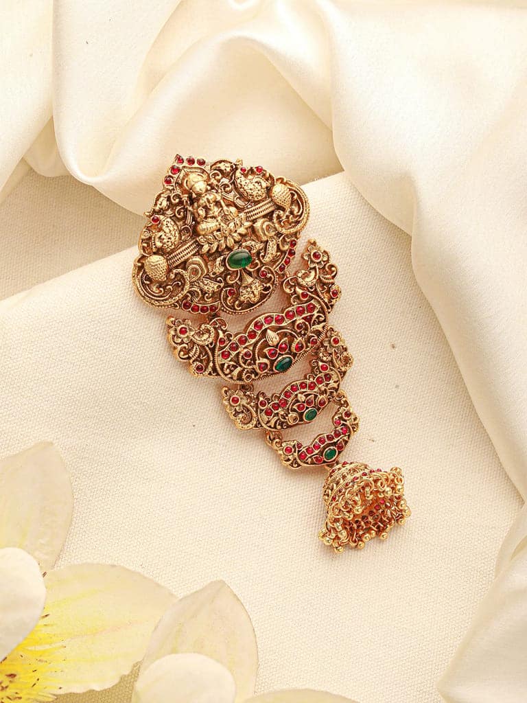Gold Plated Red Kempo Studded Nagas Lakshmiji Temple Jadai Billa Hair Braid Choti view 3