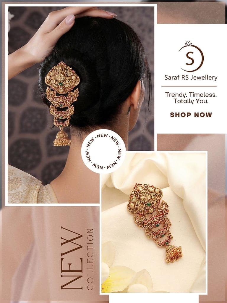 Gold Plated Red Kempo Studded Nagas Lakshmiji Temple Jadai Billa Hair Braid Choti view 4