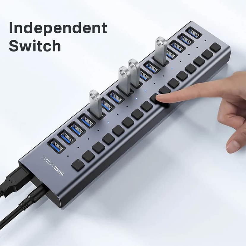 ACASIS USB 3.0 Hub Super Speed Splitter,16 Ports USB Data Hub with Power Adapter, Individual On/Off Switches and Lights for Laptop, PC,Desktop view 7