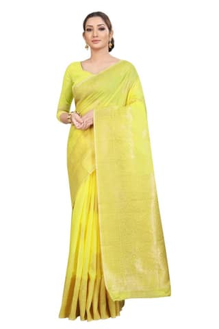 Silk Zone Women's Jamdani Cotton Woven Silk Saree with Blouse Piece