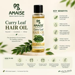 AMAISE Curry Leaf Hair Oil | Herbal Hair Oil for Nourished, Healthy-Looking Hair | With Curry Leaf | 125 ml