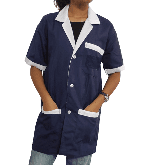 Medical Staff Apron | 3-Pockets Apron | Navy Blue Color | Unisex Pattern | Style with White Collar | Comfortable | Durable | Best Fitted For Medical Professionals (Staff, Nursing & Lab Technicians) view 2