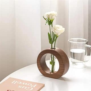 Wooden Test Tube Planter with Glass Vase