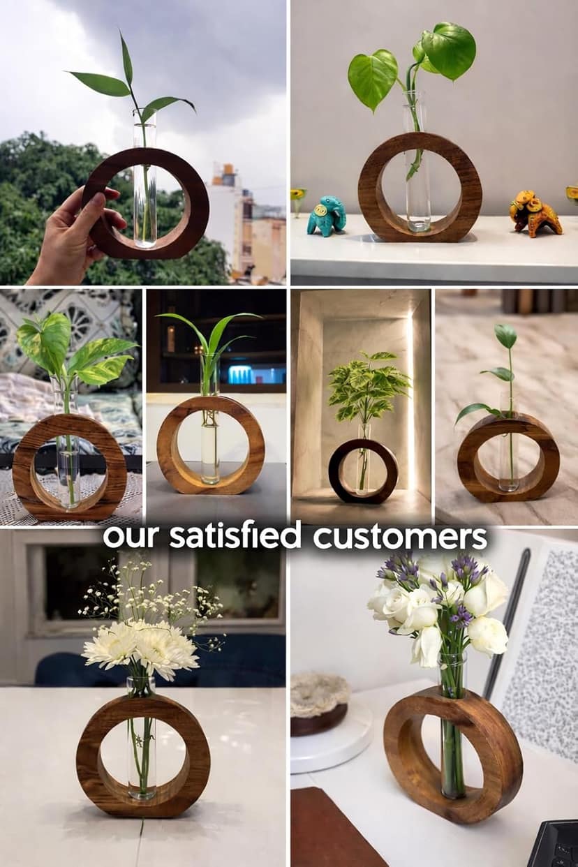 Wooden Test Tube Planter with Glass Vase view 4