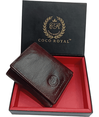 COCO ROYAL 100% Leather Solid Men's Three Fold Wallet With 9 Slots For Card ( Brown , Pack of 1 )