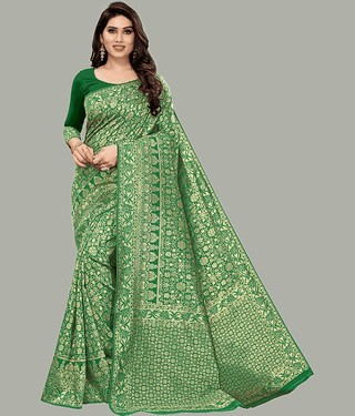 GARIYA Banarasi Silk Embellished Saree With Unstitched Blouse Piece ( Black )