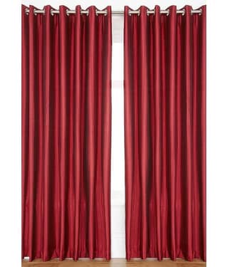 Homefab India Plain Semi-Transparent Eyelet Door Curtain 7ft (Pack of 2) - Indian Red