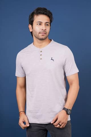 Mens Cotton Grey Solids Henly T-Shirt