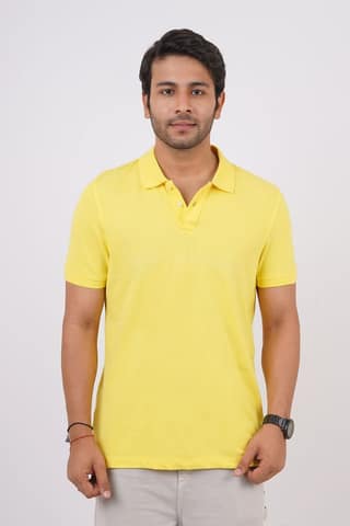 Men's Yellow Solid PoloT-Shirt