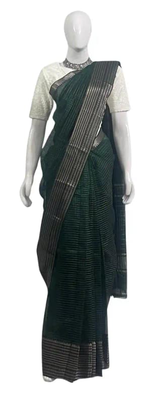 Mangalgiri Bottle Green Silk Cotton Saree Temple Border
