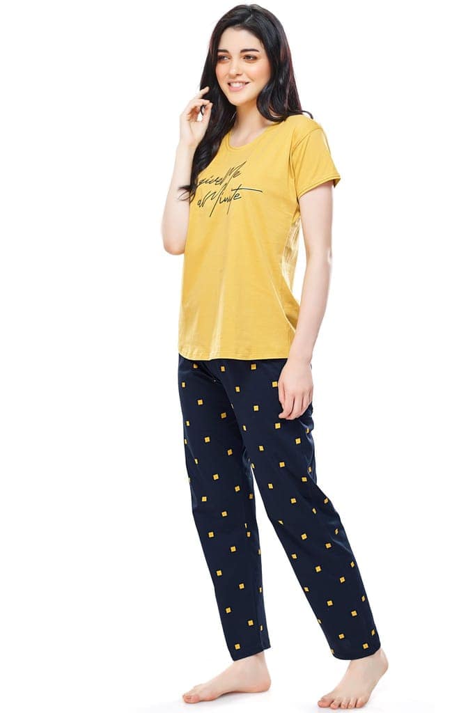 ZEYO Women's Cotton Peach Square Printed Stylish Night suit set view 4