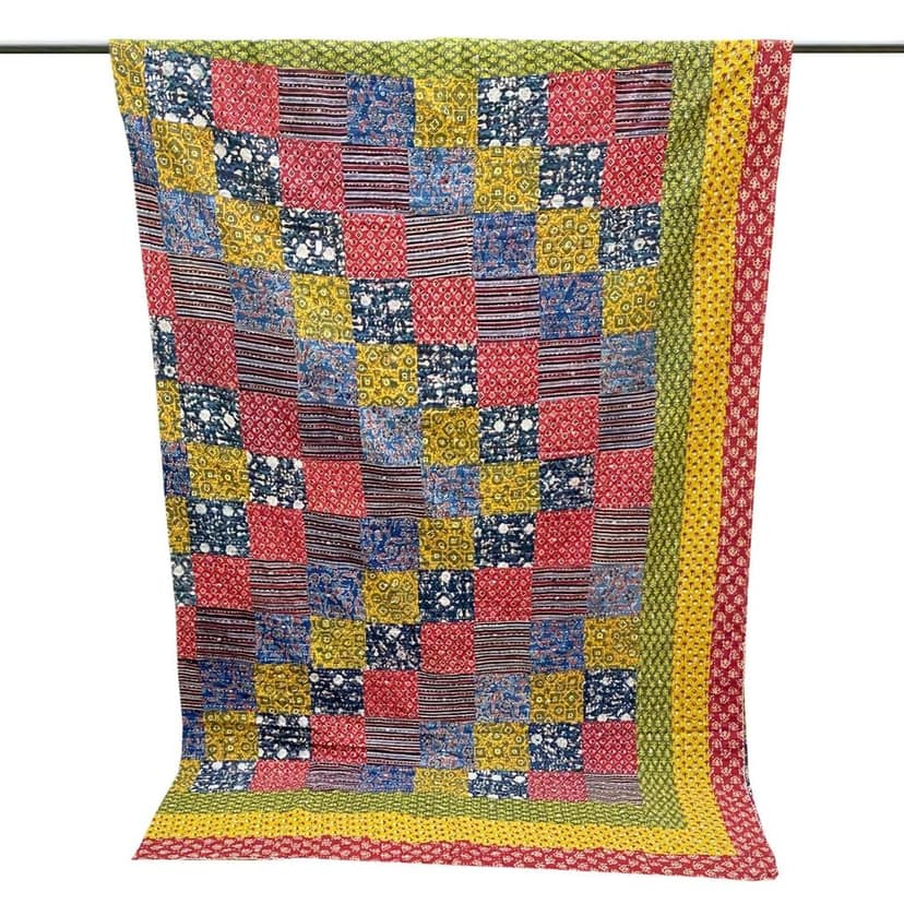 Garvi Gurjari (A Gujarat Govt Enterprise Multicolor Triangle Design Cotton Patchwork Quilt