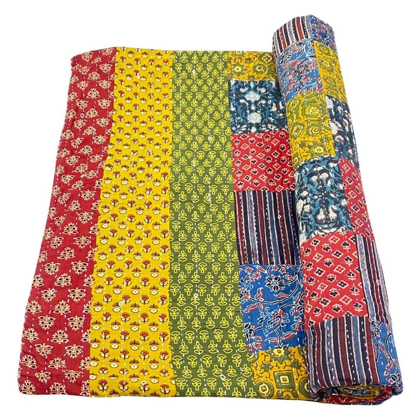 Garvi Gurjari (A Gujarat Govt Enterprise Multicolor Triangle Design Cotton Patchwork Quilt view 2