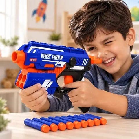 Hot Fire Soft Bullet Gun Toy With 10 Safe Soft Foam Bullets, Fun Target Shooting Battle Fight Game For Kids Boys (- Hot Fire),Multicolor view 2