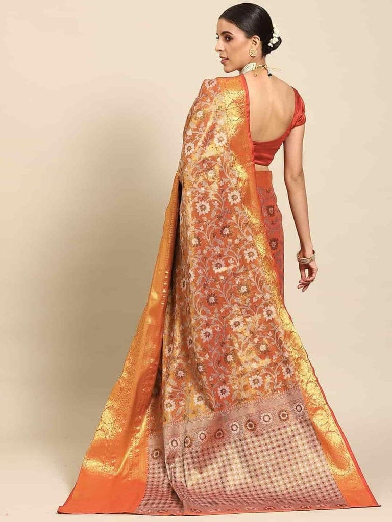 Women's Brocade Soft Silk Zari Woven Saree With Unstiched Blouse Piece view 2