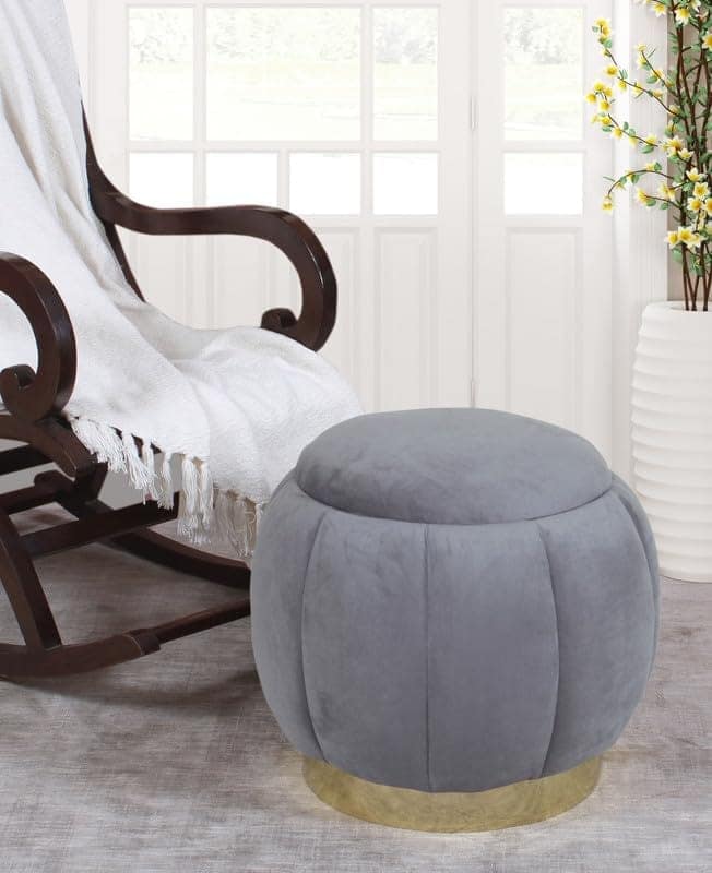 Shadowkart Pouffes Sitting Stool for Living Room, Make up Table Mudda Puffy Wooden Ottoman Stools, Pouffe Footstool, Poof for Room Decoration & Dressing Table, 16x16x18 Inch