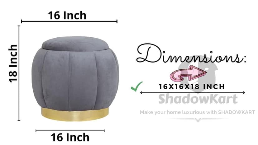 Shadowkart Pouffes Sitting Stool for Living Room, Make up Table Mudda Puffy Wooden Ottoman Stools, Pouffe Footstool, Poof for Room Decoration & Dressing Table, 16x16x18 Inch view 2