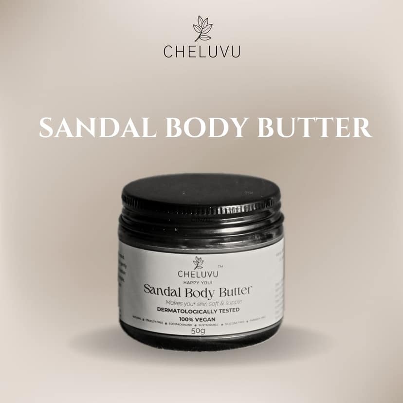 Cheluvu Happy You Sandal Body Butter - 100% Vegan, Dermatologically Tested, Makes Skin Soft & Supple - 50g view 3