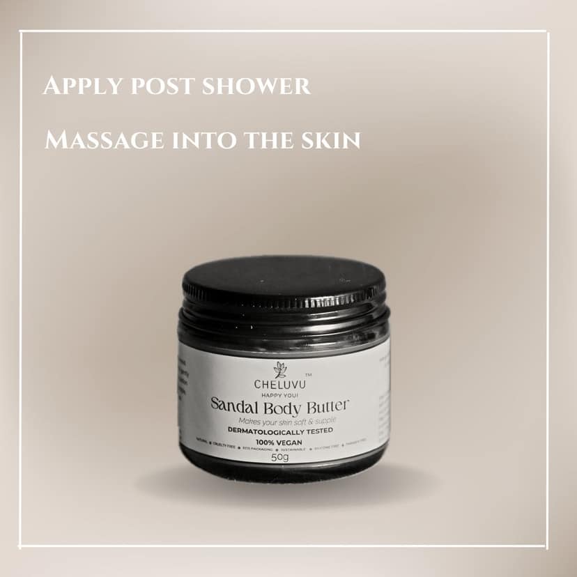 Cheluvu Happy You Sandal Body Butter - 100% Vegan, Dermatologically Tested, Makes Skin Soft & Supple - 50g view 5