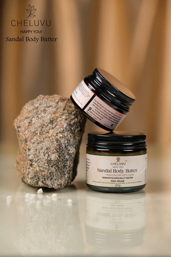Cheluvu Happy You Sandal Body Butter - 100% Vegan, Dermatologically Tested, Makes Skin Soft & Supple - 50g view 7