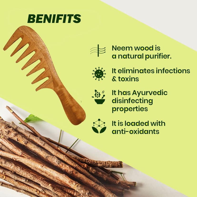 Wooden Curly Hair Wide Tooth Comb | Neem Wood Curly Hair Comb for Women & Men | Hair Growth | Anti Dandruff | Detangler Comb - Pack of 1… view 2