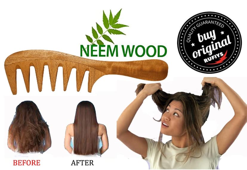 Wooden Curly Hair Wide Tooth Comb | Neem Wood Curly Hair Comb for Women & Men | Hair Growth | Anti Dandruff | Detangler Comb - Pack of 1… view 6