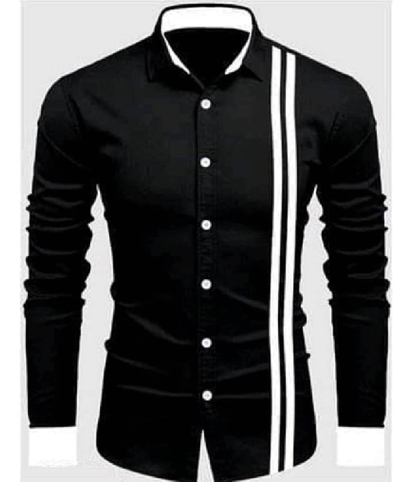NOWT Cotton Blend Regular Fit Striped Full Sleeves Men's Casual Shirt - Black ( Pack of 1 )