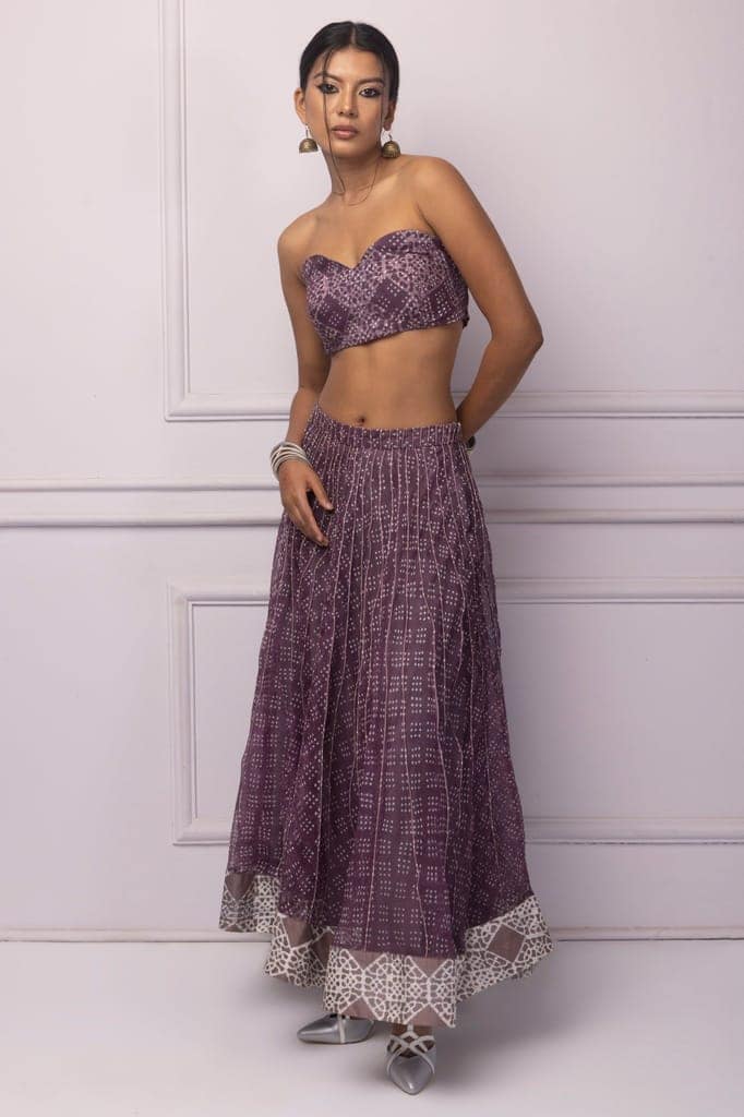 Purple Batik Printed Corded Skirt view 3