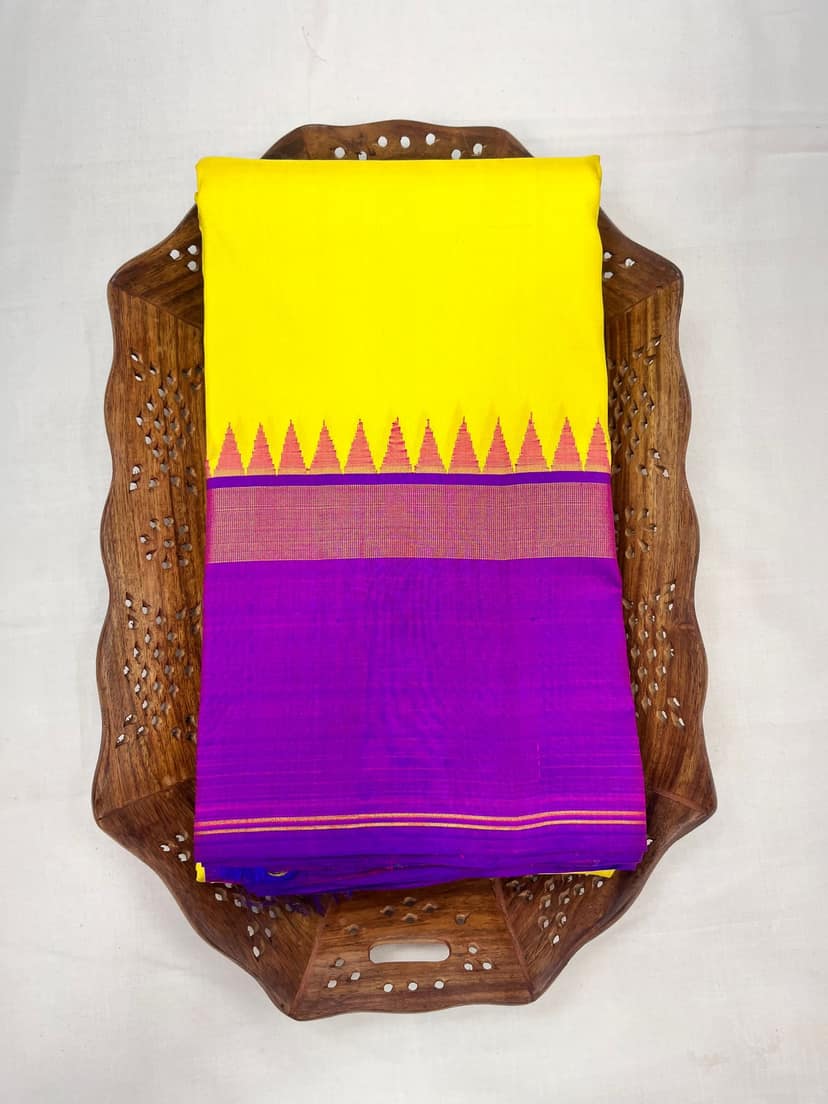 Yellow Color Kanjivaram Pure Silk Saree with Contrast Pallu & Border view 3