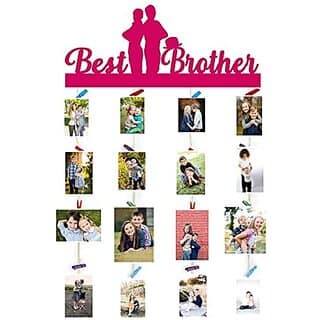 Khush Its Amazing Home Decor Wood Dark Pink Best Ever Brother Picture Photo Frame for Wall Decor Photos Artworks Prints Multi Pictures Organizer & Hanging Display Frames with Wood Clips