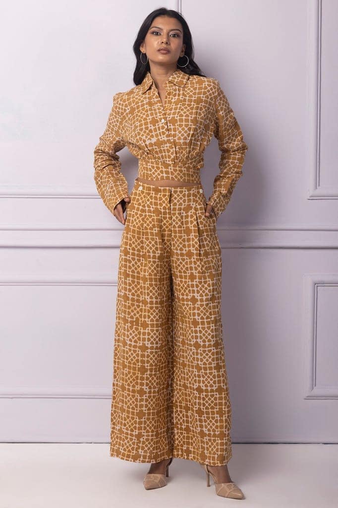 Muddy Yellow Batik Printed Wrap Top view 2