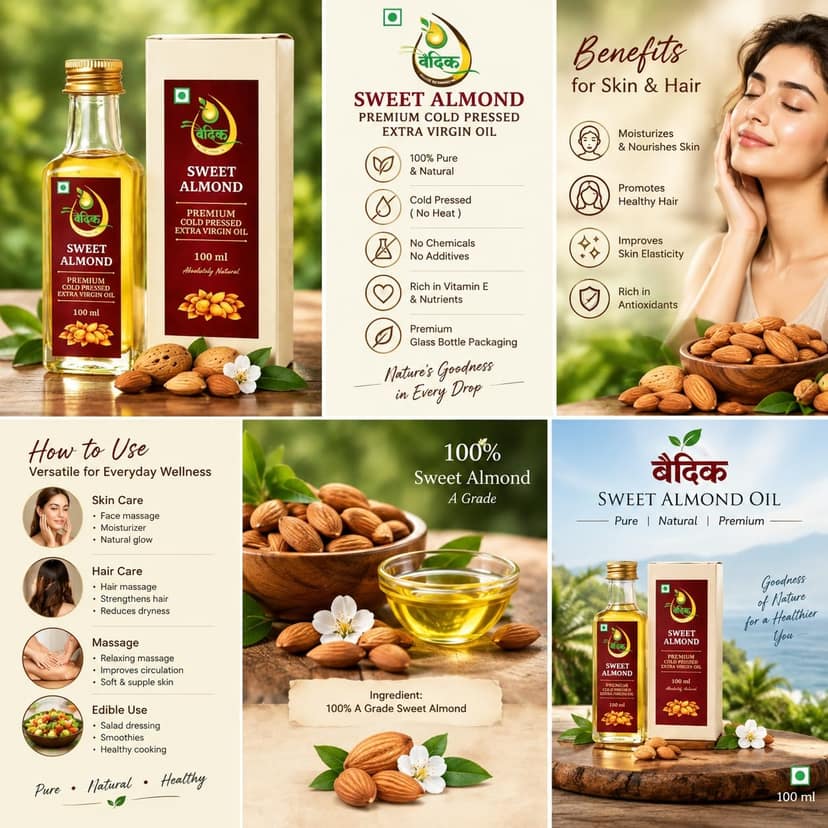 Vaidik Sweet Almond Cold Pressed Extra Virgin Oil 100 ml view 2