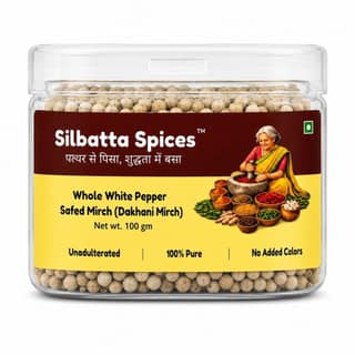 Silbatta Spices Whole White Pepper | Safed Mirch (Dakhani Mirch)