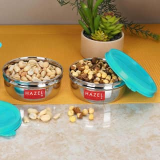 HAZEL Container For Kitchen Storage Set Of 2 Stainless Steel Storage Box For Kitchen & Tiffin Boxes Small Air Tight Containers For Storage With Leak Proof Lid, 90 Ml Each, Silver