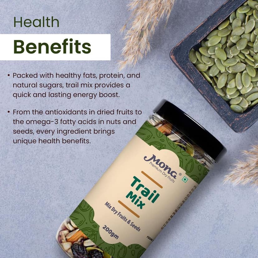 Mona Dry Fruits Trail Mix 200gm Healthy Snack with Nuts, Dried Fruits & Seeds Perfect for On-the-Go Energy, Packed with Protein & Fiber Mix Dryfruit view 3