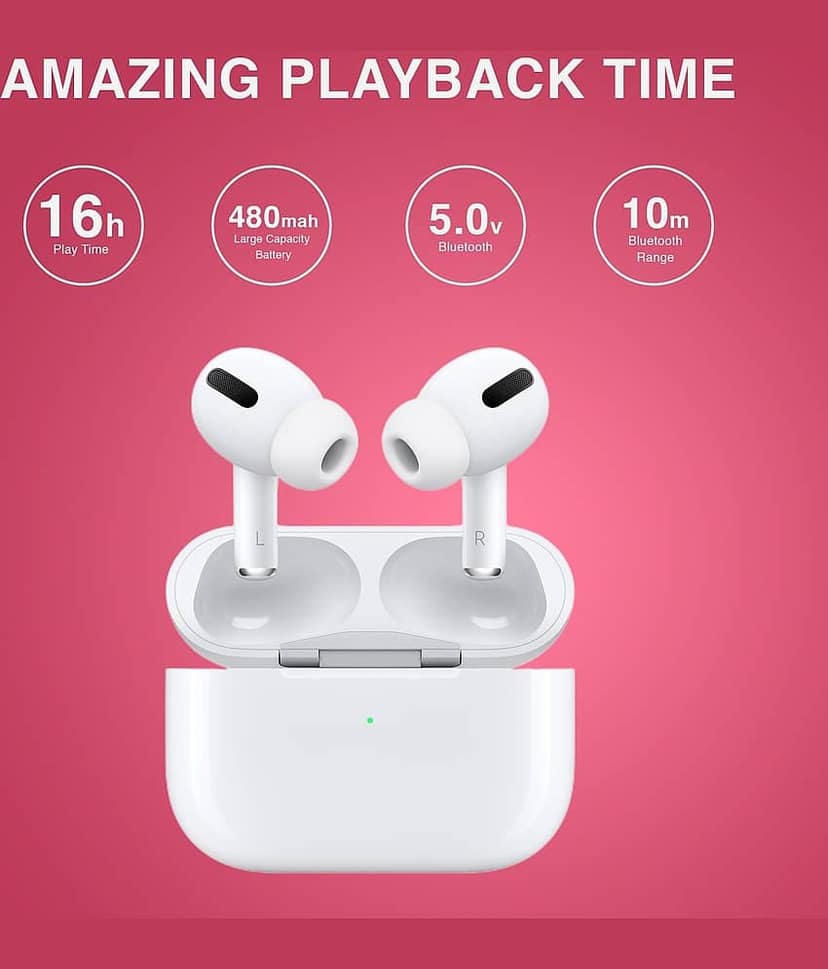White color airpods with ANC and touch control, earbuds, bluetooth view 2