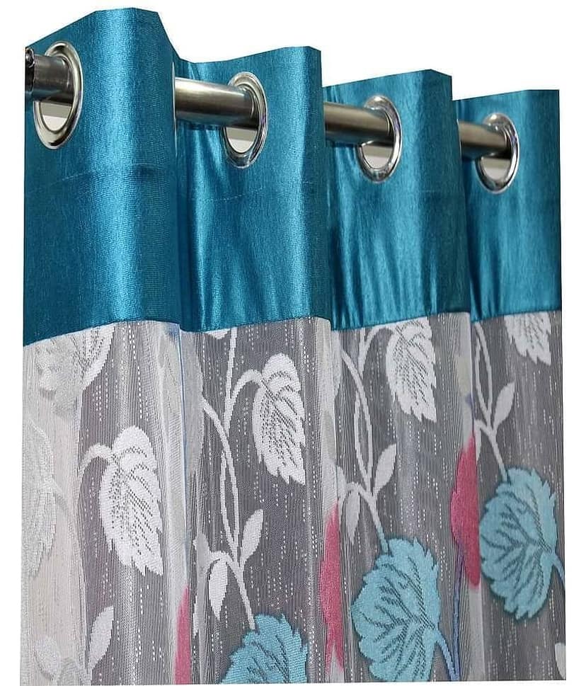 Homefab India Plain Semi-Transparent Eyelet Window Curtain 5ft (Pack of 2) - Green view 2